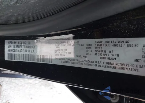 2020 Ram 1500 Big Horn 4X4 5'7 Box из США, поврежденный, VIN 1C6SRFFT0LN418964